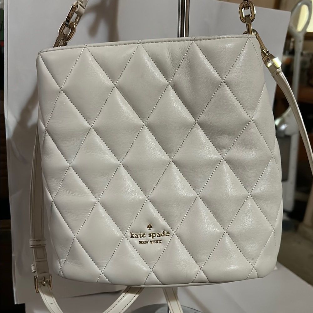 Kate Spade White Quilted Crossbody Bag with Gold Hardware